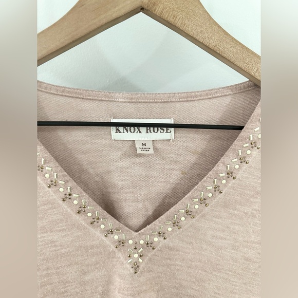 Knox Rose Bell Sleeve Beaded V-Neck Blouse Pink Size Medium - Picture 5 of 7